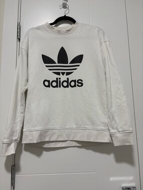 adidas White Crewneck Sweatshirt with Black Trefoil Logo
